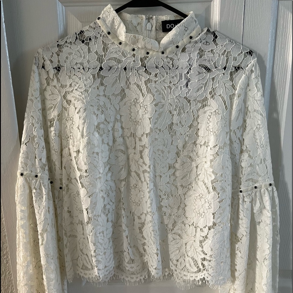 NWT Eyelet Lace Mock Top in White
